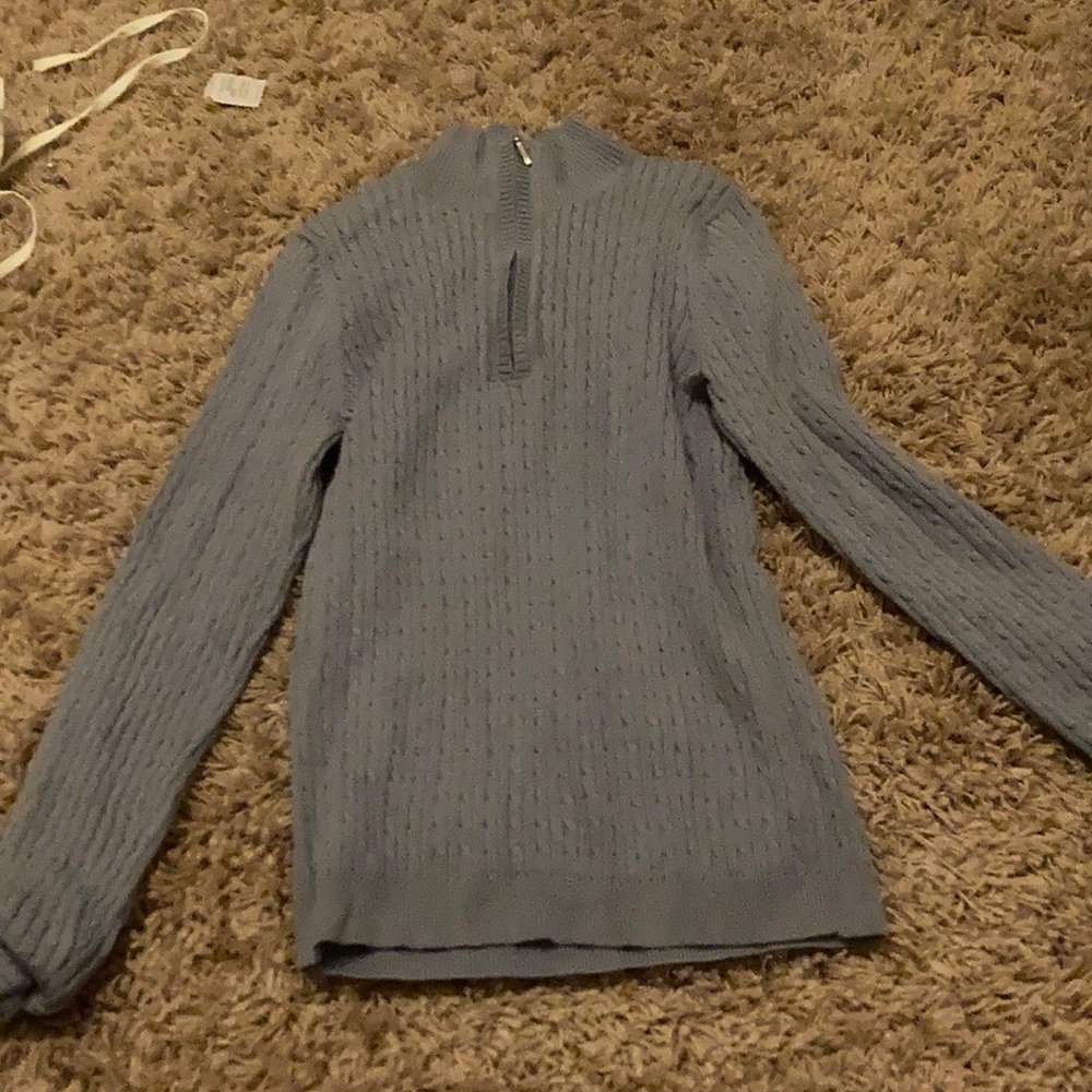 Blue cable knit quarter zip up.